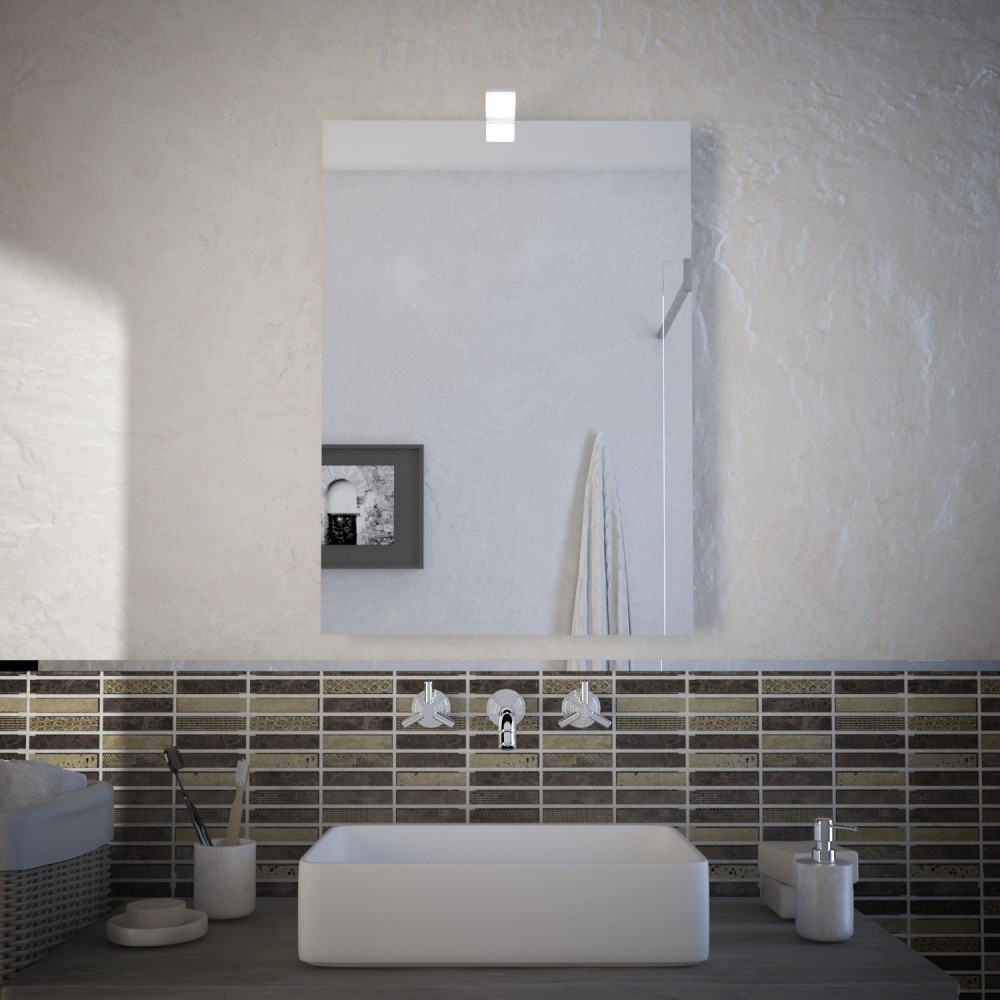 Miroir salle de bain vertical 100x55 cm, avec cadre métal et tablette  finition laiton, Cuadro 5