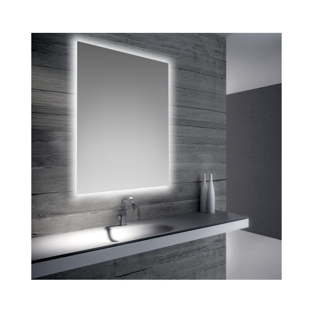 SP1, Specchio a LED Rettangolare, Specchio Bagno Retroilluminato, Specchio da parete con illuminazione LED, Dimensioni 100x65cm