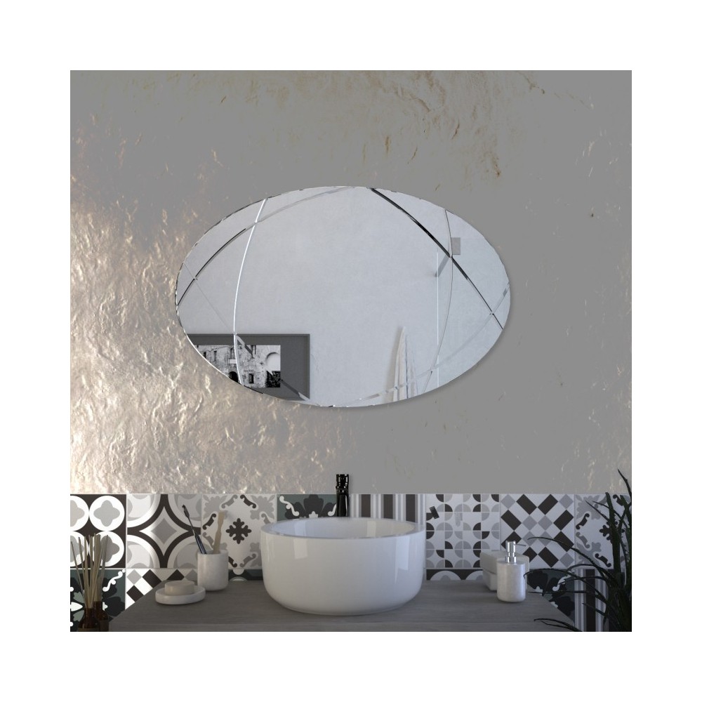 Sound Ovale - Specchio decorativo per bagno con vetro con incisioni